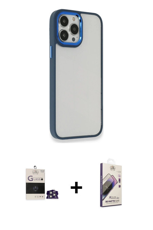 ieg™ iPhone 14 Pro Max Kılıf Eksen Doku Prime - Siyah Bilvis 3D Mat Cam Ekran Koruyucu + Gümüş Bilvi