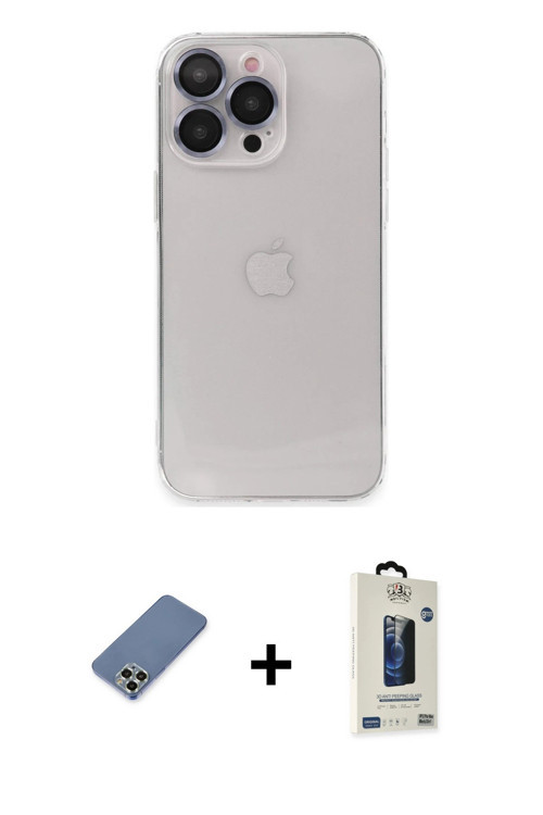 ieg™ iPhone 13 Pro Max Kılıf Ufuk Minimal Özel Seri - Siyah Bilvis Hayalet Cam Ekran Koruyucu + Açık
