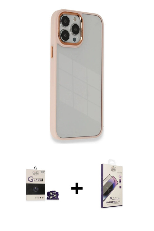 ieg™ iPhone 14 Pro Max Kılıf Eksen Doku Prime - Siyah Bilvis 3D Mat Cam Ekran Koruyucu + Gümüş Bilvi