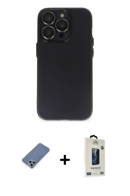 ieg™ iPhone 13 Pro Max Kılıf Ufuk Minimal Özel Seri - Siyah Bilvis Hayalet Cam Ekran Koruyucu + Açık