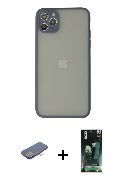ieg™ iPhone 12 Pro Max Kılıf Ahenk Çizgi Serisi - Şeffaf 360 Full Body Arka Koruyucu + Pembe Renkli