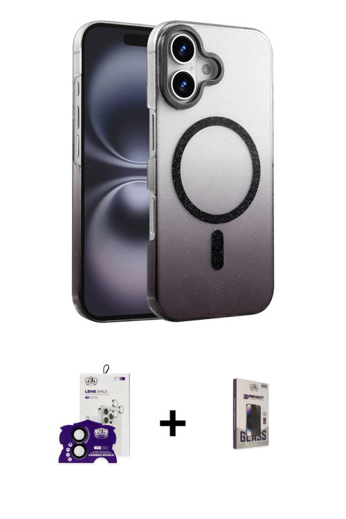 ieg™ iPhone 16 Kılıf Ahenk Doku Özel Seri - Siyah Bilvis Hayalet Cam Ekran Koruyucu + Siyah Bilvis T