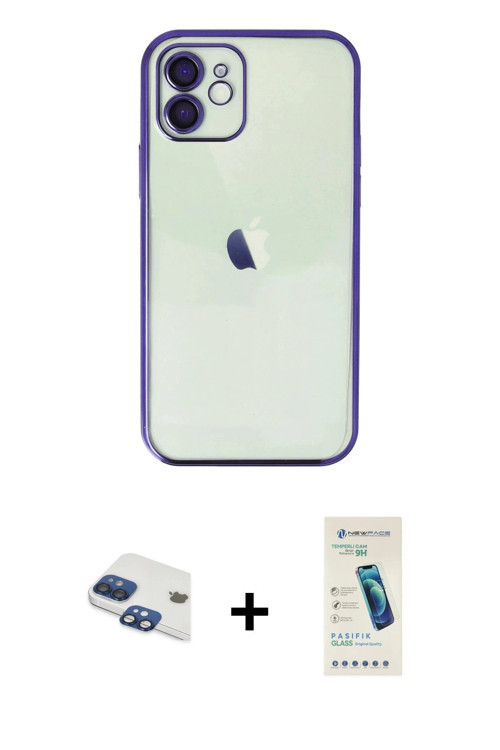 ieg™ iPhone 11 Kılıf Vadi Minimal - Şeffaf Pasifik Cam Ekran Koruyucu + Lacivert Pers Alüminyum Kame