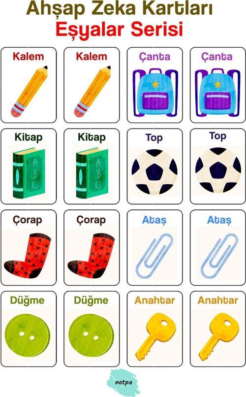 16 Parça Eşyalar Zeka Kartları Eşleştirme Oyunu Hafıza Kartı Ahşap Eğitici Puzzle Oyuncak