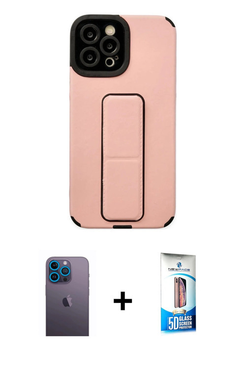 ieg™ iPhone 12 Pro Max Kılıf Çekirdek Yansıma - Siyah 5D Eko Cam Ekran Koruyucu + Mavi Neon Fosforlu