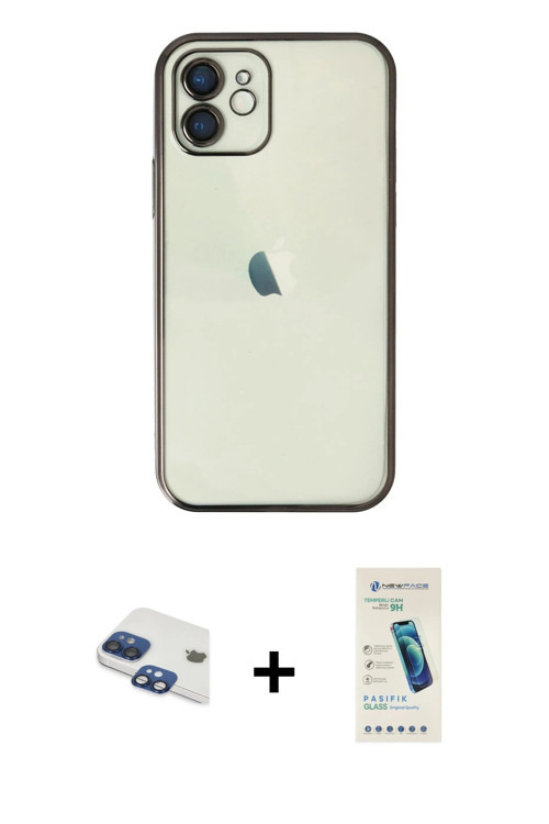 ieg™ iPhone 11 Kılıf Vadi Minimal - Şeffaf Pasifik Cam Ekran Koruyucu + Lacivert Pers Alüminyum Kame
