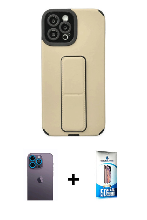 ieg™ iPhone 12 Pro Max Kılıf Çekirdek Yansıma - Siyah 5D Eko Cam Ekran Koruyucu + Mavi Neon Fosforlu