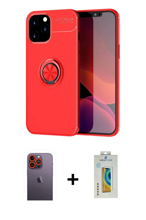 ieg™ iPhone 12 Pro Max Kılıf Yankı Form Prime - Siyah Polymer Nano Ekran Koruyucu + Turuncu Neon Fos