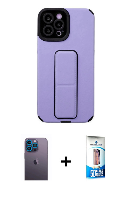 ieg™ iPhone 12 Pro Max Kılıf Çekirdek Yansıma - Siyah 5D Eko Cam Ekran Koruyucu + Mavi Neon Fosforlu