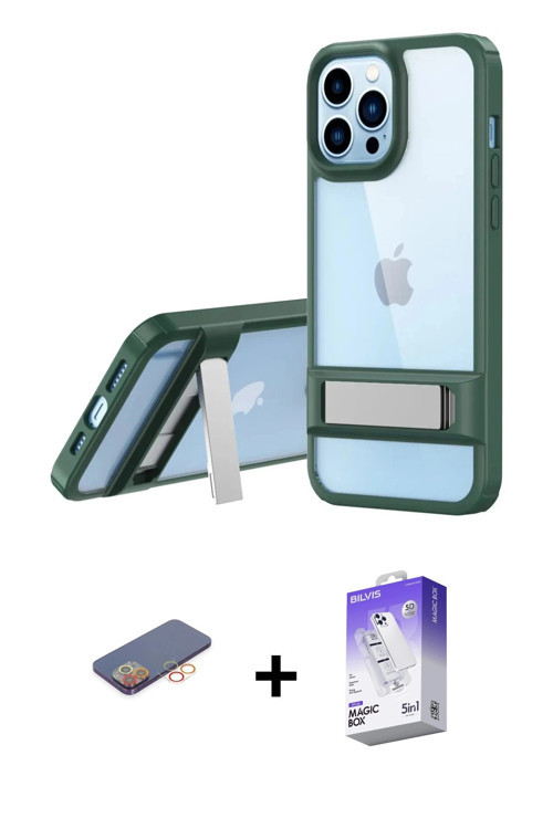 ieg™ iPhone 13 Pro Max Kılıf Yadigar Yansıma - Siyah Bilvis 5in1 3D Magic Cam Ekran Koruyucu + Turun