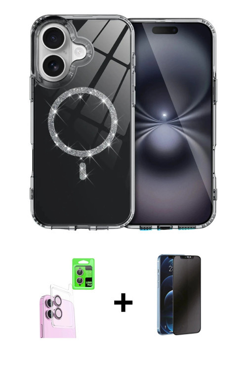 ieg™ iPhone 16 Plus Kılıf Kıvılcım Form Prime - Siyah 3D Antistatik Hayalet Cam Ekran Koruyucu + Pem