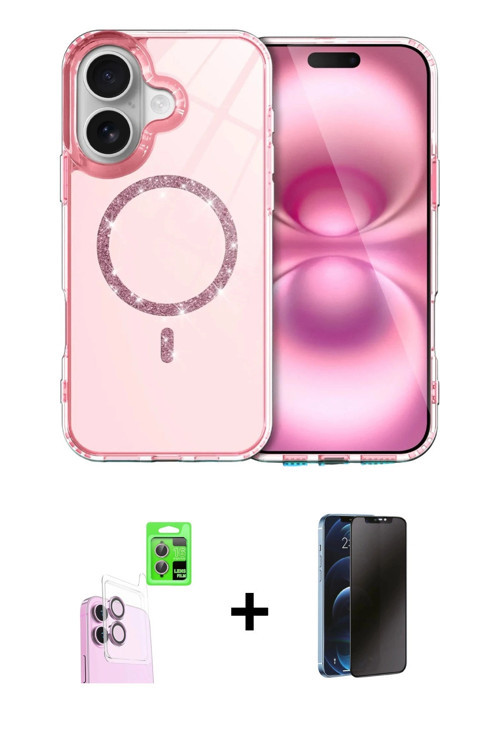 ieg™ iPhone 16 Plus Kılıf Kıvılcım Form Prime - Siyah 3D Antistatik Hayalet Cam Ekran Koruyucu + Pem