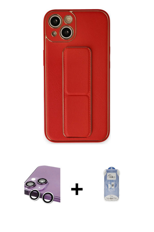 ieg™ iPhone 14 Kılıf Akış Doku - Siyah Joko Magic 5D Cam + Gümüş Raze Metal Kamera Lens