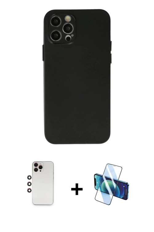 iPhone 12 Pro Max Kılıf Atlas Minimal Prime - Siyah 3D Antistatik Seramik Nano Ekran Koruyucu +