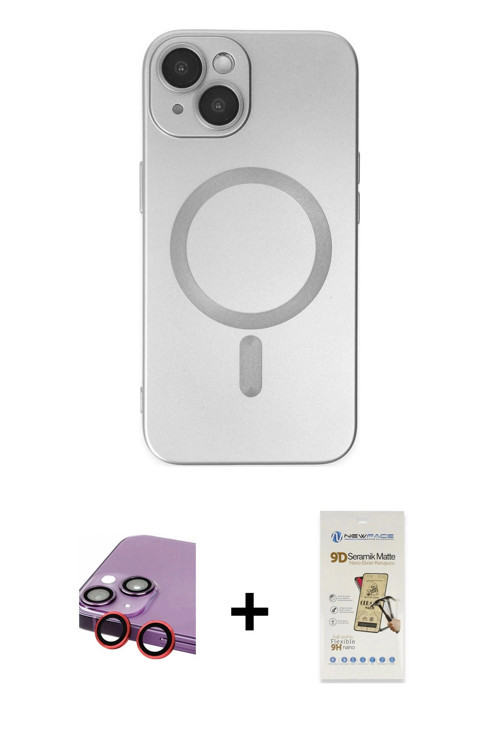 ieg™ iPhone 14 Plus Kılıf Akış Minimal Özel Seri - Siyah Mat Seramik Nano Ekran Koruyucu + Kırmızı R