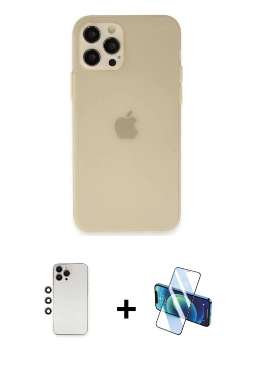 iPhone 12 Pro Max Kılıf Atlas Minimal Prime - Siyah 3D Antistatik Seramik Nano Ekran Koruyucu +