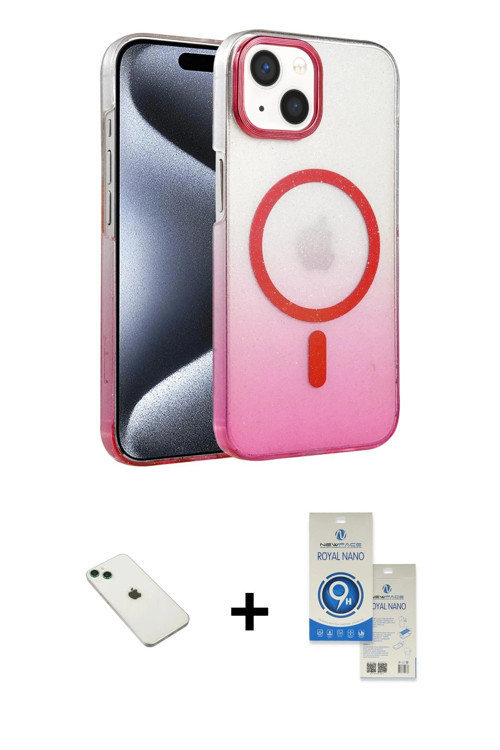 ieg™ iPhone 14 Kılıf Ahenk Doku Özel Seri - Şeffaf Royal Nano Ekran Koruyucu + Yeşil Diamond Kamera