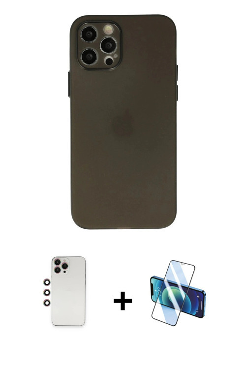 iPhone 12 Pro Max Kılıf Atlas Minimal Prime - Siyah 3D Antistatik Seramik Nano Ekran Koruyucu +