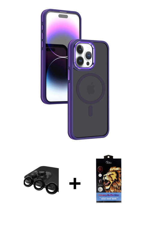 ieg™ iPhone 15 Pro Kılıf Yörünge Klasik - Siyah Buffer Hayalet Cam Ekran Koruyucu + Siyah Raze Metal