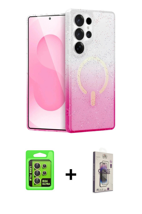 ieg™ Galaxy S24 Ultra Kılıf Eksen Minimal Özel Seri - Siyah Bilvis 3D Cam Ekran Koruyucu + Sarı Raze
