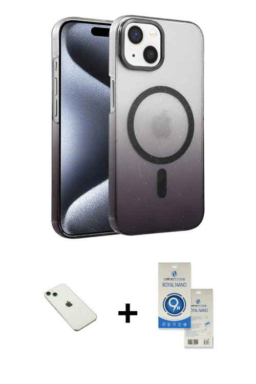 ieg™ iPhone 14 Kılıf Ahenk Doku Özel Seri - Şeffaf Royal Nano Ekran Koruyucu + Yeşil Diamond Kamera