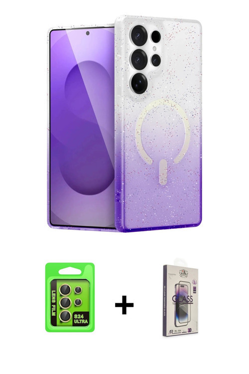 ieg™ Galaxy S24 Ultra Kılıf Eksen Minimal Özel Seri - Siyah Bilvis 3D Cam Ekran Koruyucu + Sarı Raze