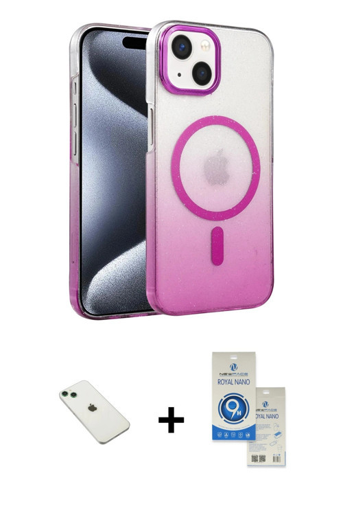 ieg™ iPhone 14 Kılıf Ahenk Doku Özel Seri - Şeffaf Royal Nano Ekran Koruyucu + Yeşil Diamond Kamera