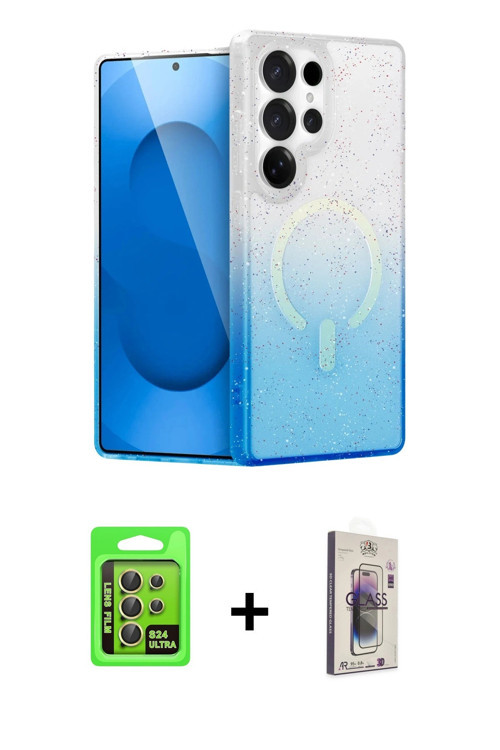 ieg™ Galaxy S24 Ultra Kılıf Eksen Minimal Özel Seri - Siyah Bilvis 3D Cam Ekran Koruyucu + Sarı Raze