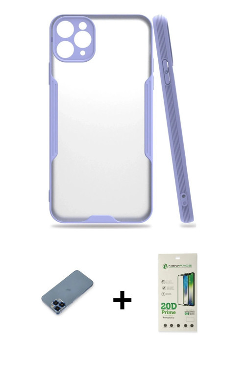 iPhone 11 Pro Max Kılıf Atlas Asil Serisi - Siyah 20D Premium Cam Ekran Koruyucu + Mavi Metal K
