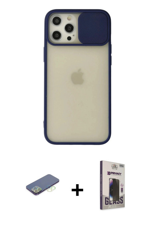 iPhone 12 Pro Max Kılıf Vadi Çizgi - Siyah Bilvis Hayalet Cam Ekran Koruyucu + Yeşil Renkli Kam