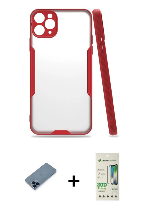iPhone 11 Pro Max Kılıf Atlas Asil Serisi - Siyah 20D Premium Cam Ekran Koruyucu + Mavi Metal K