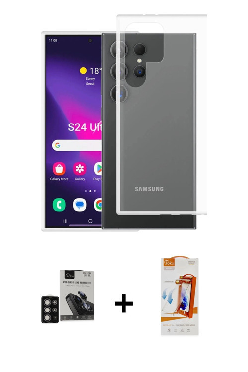 ieg™ Galaxy S24 Ultra Kılıf Zirve Doku - Siyah AutoKit 5in1 Fiber Polymer Nano Ekran Koruyucu + Deri