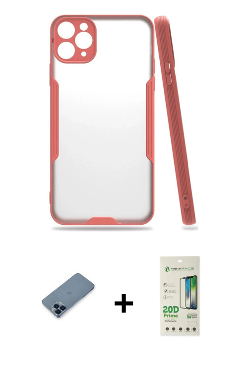 iPhone 11 Pro Max Kılıf Atlas Asil Serisi - Siyah 20D Premium Cam Ekran Koruyucu + Mavi Metal K
