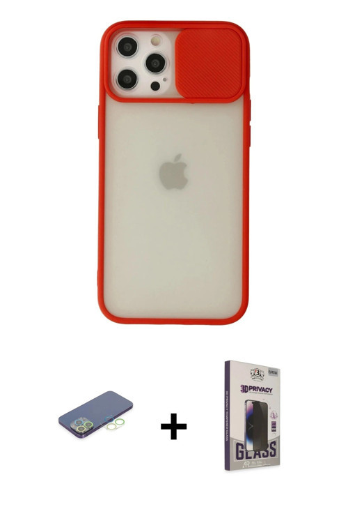 iPhone 12 Pro Max Kılıf Vadi Çizgi - Siyah Bilvis Hayalet Cam Ekran Koruyucu + Yeşil Renkli Kam
