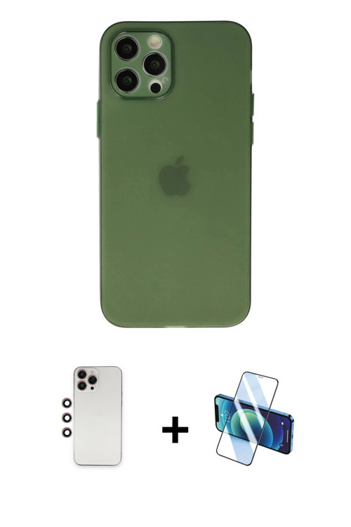 iPhone 12 Pro Max Kılıf Atlas Minimal Prime - Siyah 3D Antistatik Seramik Nano Ekran Koruyucu +