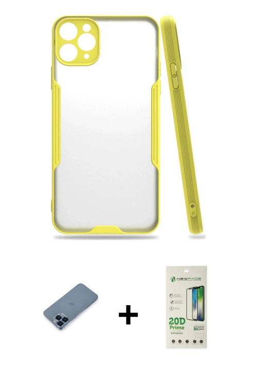 iPhone 11 Pro Max Kılıf Atlas Asil Serisi - Siyah 20D Premium Cam Ekran Koruyucu + Mavi Metal K