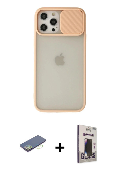 iPhone 12 Pro Max Kılıf Vadi Çizgi - Siyah Bilvis Hayalet Cam Ekran Koruyucu + Yeşil Renkli Kam