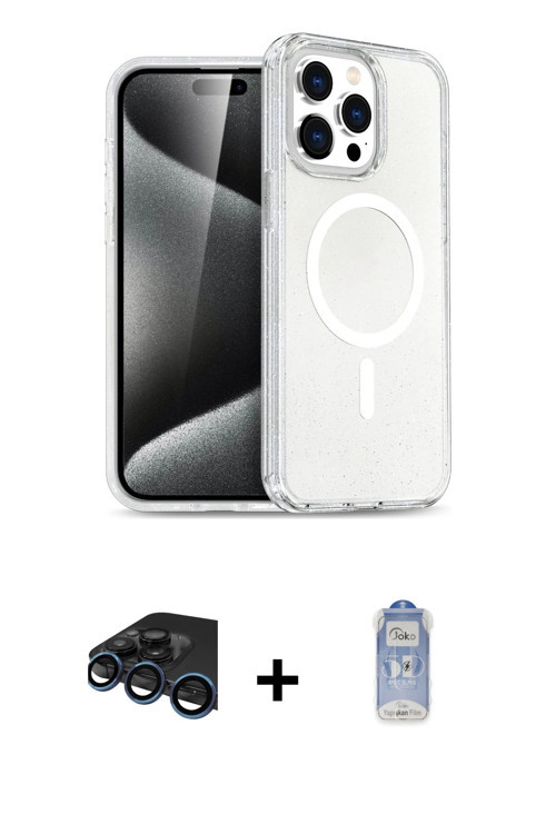iPhone 15 Pro Max Kılıf Nova Asil Prime - Siyah Joko Magic 5D Cam + Lacivert Raze Metal Kamera