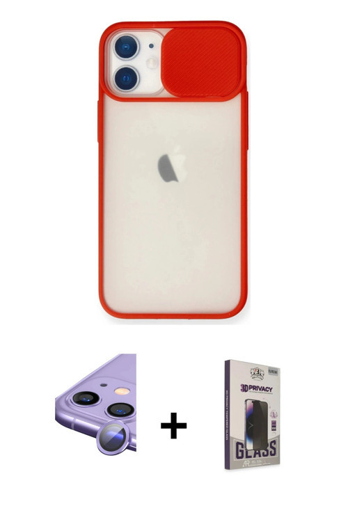 iPhone 11 Kılıf Vadi Çizgi - Siyah Bilvis Hayalet Cam Ekran Koruyucu + Mor Raze Metal Kamera Le
