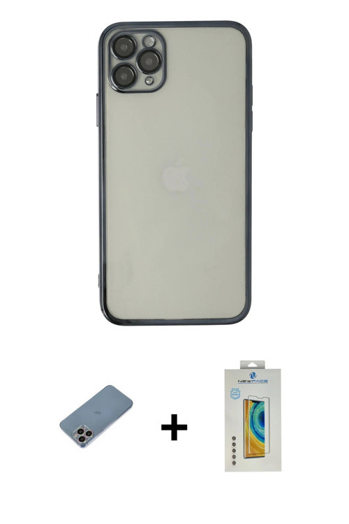 iPhone 11 Pro Kılıf Vadi Minimal - Siyah Polymer Nano Ekran Koruyucu + Gökkuşağı Shine Kamera L