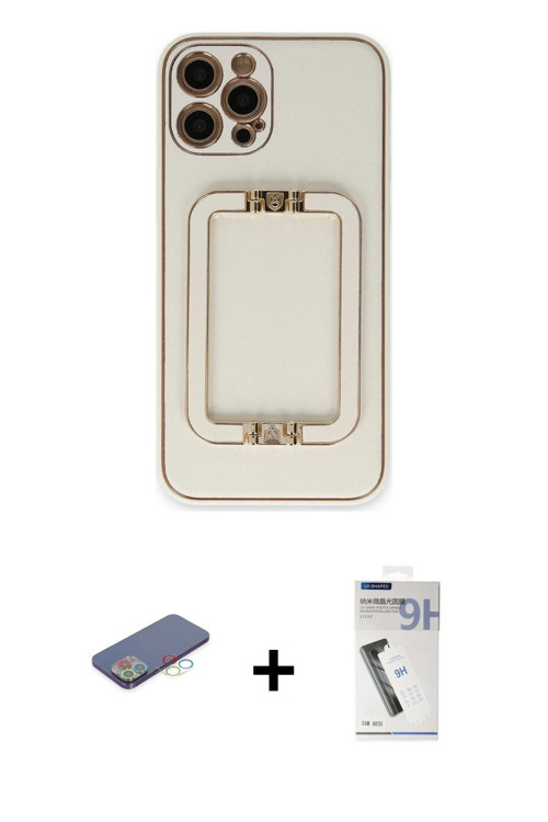 iPhone 12 Pro Max Kılıf Kozmos Minimal Prime - Şeffaf Uv Polymer Nano Ekran Koruyucu + Mavi Ren