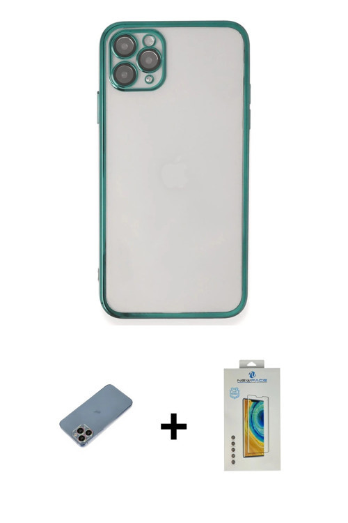 iPhone 11 Pro Kılıf Vadi Minimal - Siyah Polymer Nano Ekran Koruyucu + Gökkuşağı Shine Kamera L