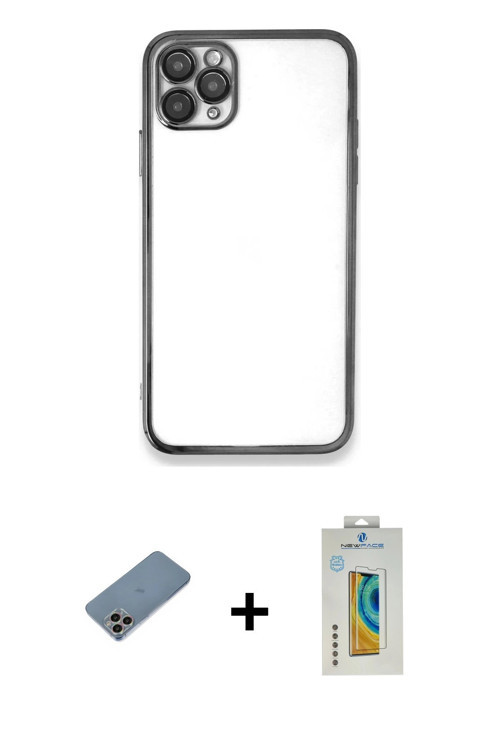 iPhone 11 Pro Kılıf Vadi Minimal - Siyah Polymer Nano Ekran Koruyucu + Gökkuşağı Shine Kamera L