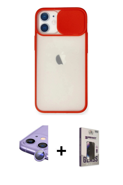 iPhone 11 Kılıf Vadi Çizgi - Siyah Bilvis Hayalet Cam Ekran Koruyucu + Mor Raze Metal Kamera Le