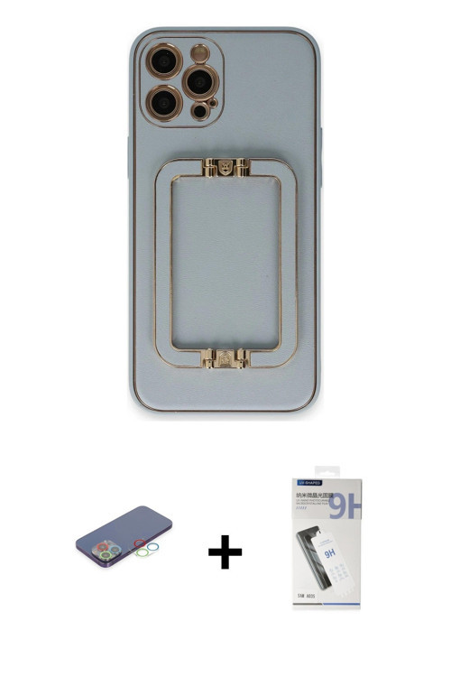 iPhone 12 Pro Max Kılıf Kozmos Minimal Prime - Şeffaf Uv Polymer Nano Ekran Koruyucu + Mavi Ren