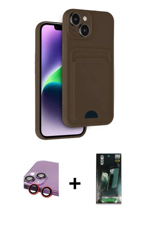 iPhone 14 Kılıf Vadi Çizgi Prime - Şeffaf 360 Full Body Arka Koruyucu + Kırmızı Raze Metal Kame