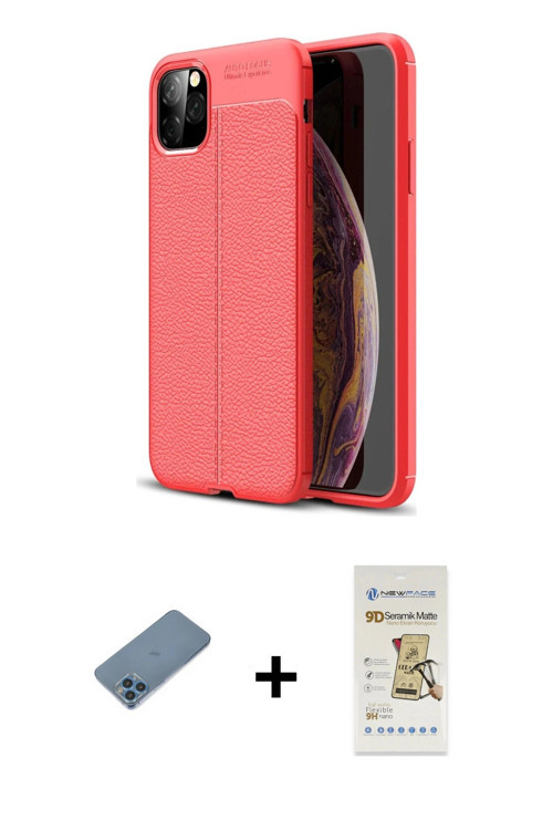 iPhone 11 Pro Max Kılıf Doruk Klasik Özel Seri - Siyah Mat Seramik Nano Ekran Koruyucu + Mavi S