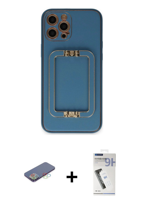 iPhone 12 Pro Max Kılıf Kozmos Minimal Prime - Şeffaf Uv Polymer Nano Ekran Koruyucu + Mavi Ren