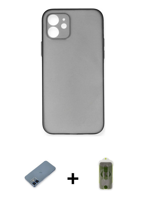 iPhone 12 Kılıf Yadigar Yansıma Serisi - Siyah Joko Magic 5D Hayalet Cam + Mavi Metal Kamera Le