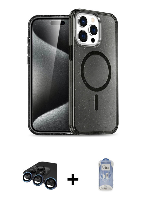 iPhone 15 Pro Max Kılıf Nova Asil Prime - Siyah Joko Magic 5D Cam + Lacivert Raze Metal Kamera